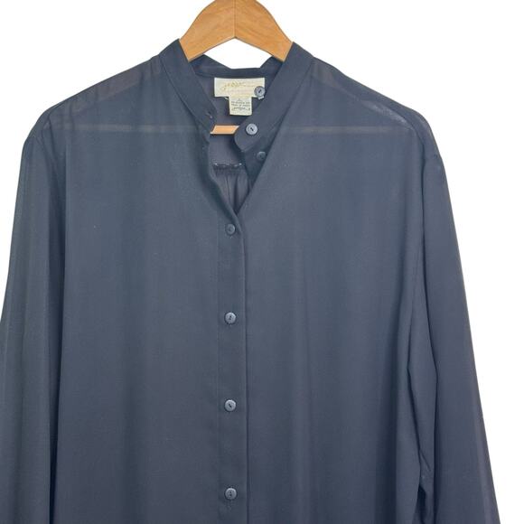 Vintage Gottex Size Large Black Chiffon Button Up Kaftan Swim Beach Cover Up - Picture 2 of 6